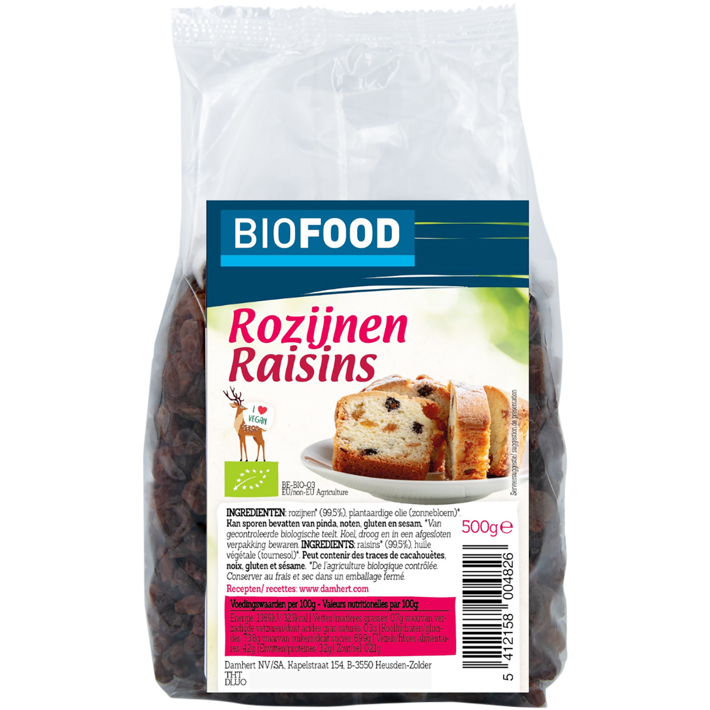 Damhert Rozijnen bio 500.00 Gram