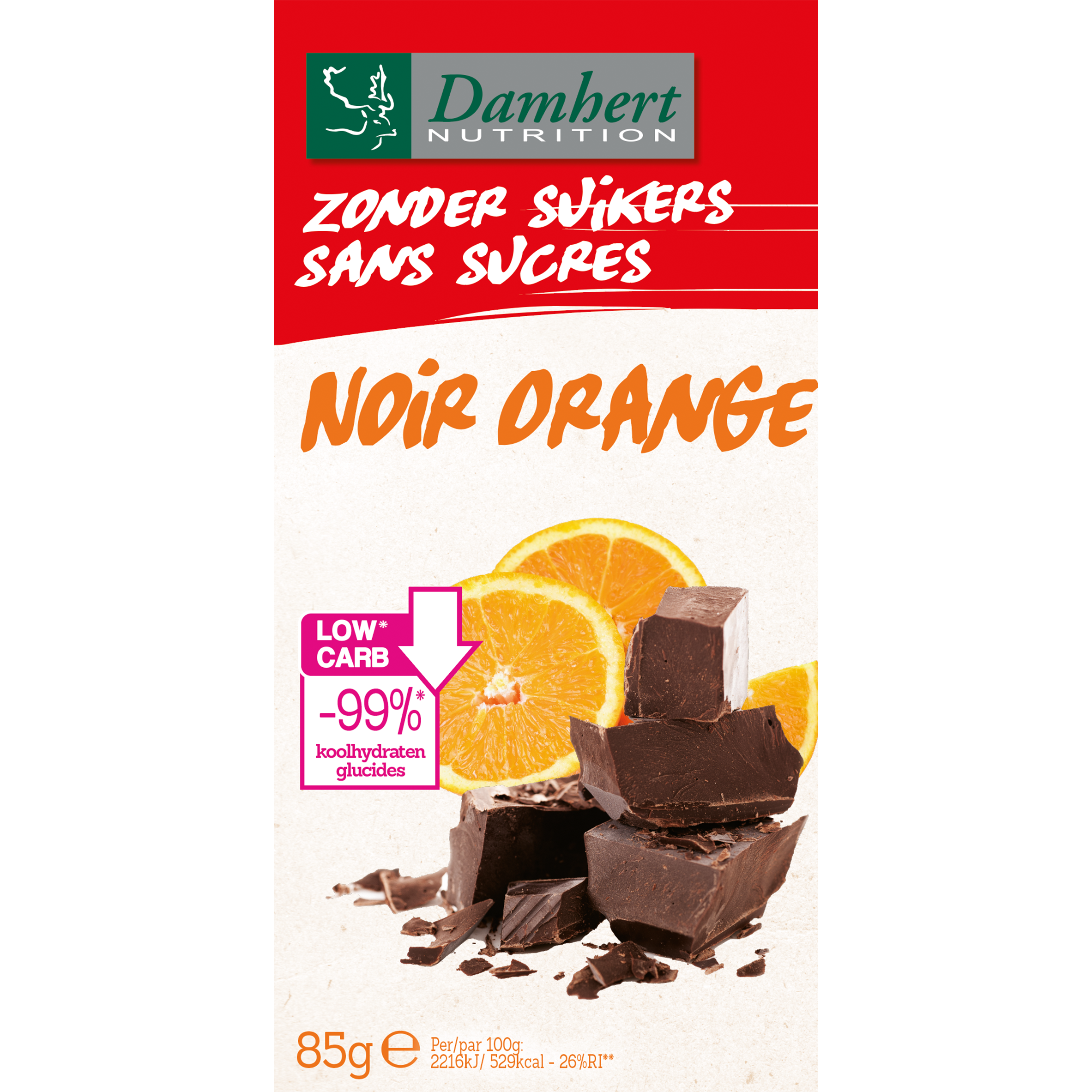 Damhert Chocoladetablet puur/sinaas 85.00 Gram