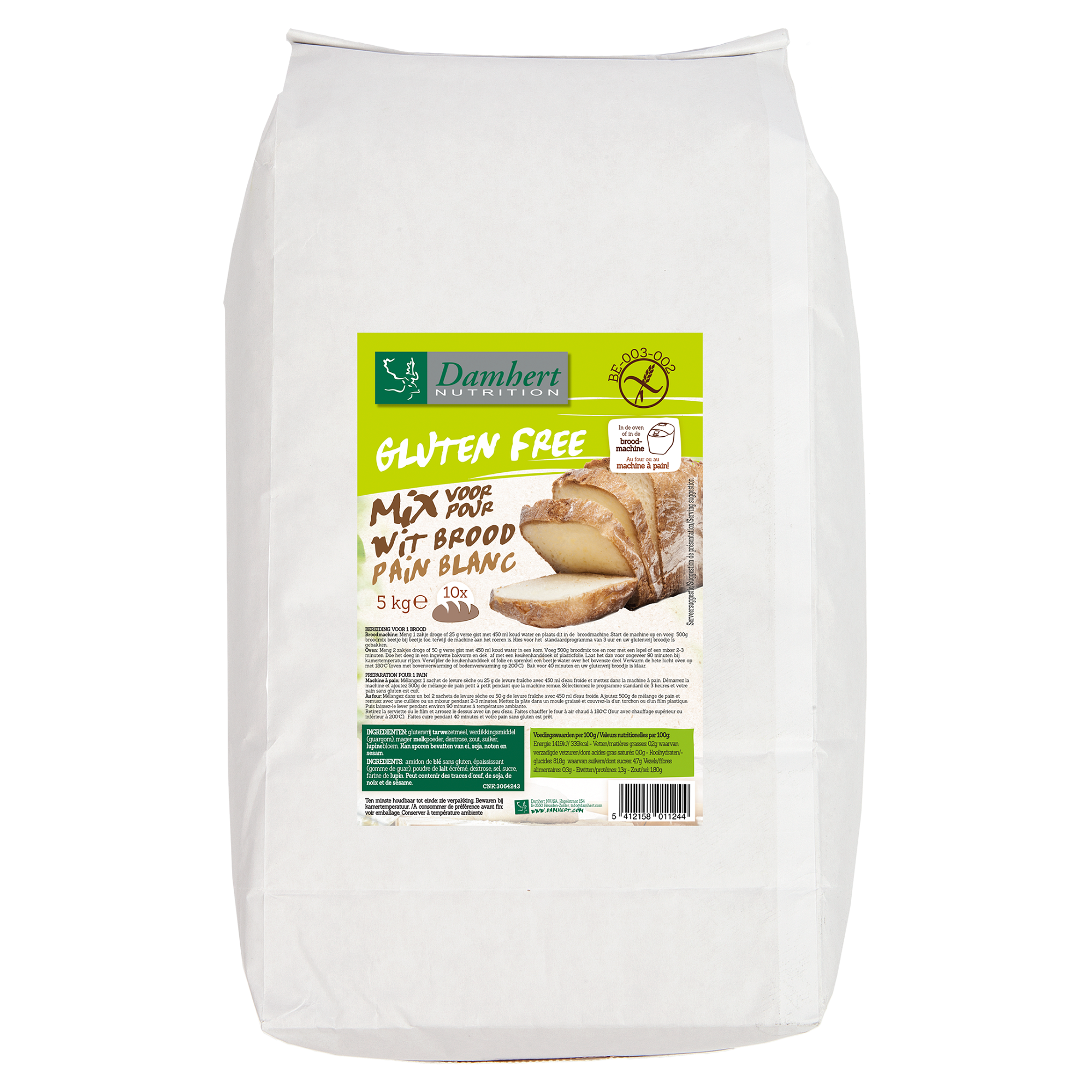 Damhert Wit brood mix glutenvrij 5.00 Kilogram