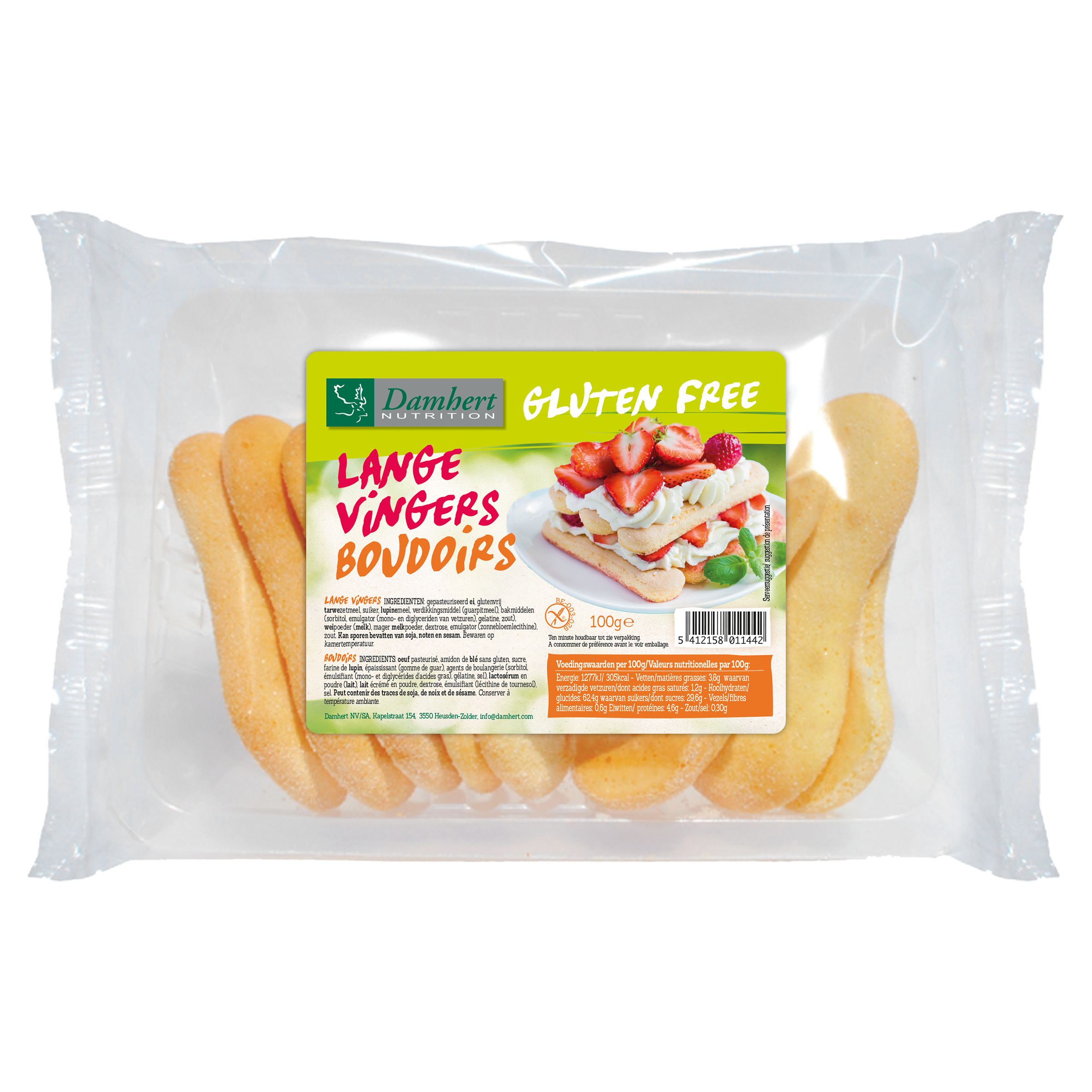 Damhert Lange vingers koekje glutenvrij 100.00 Gram