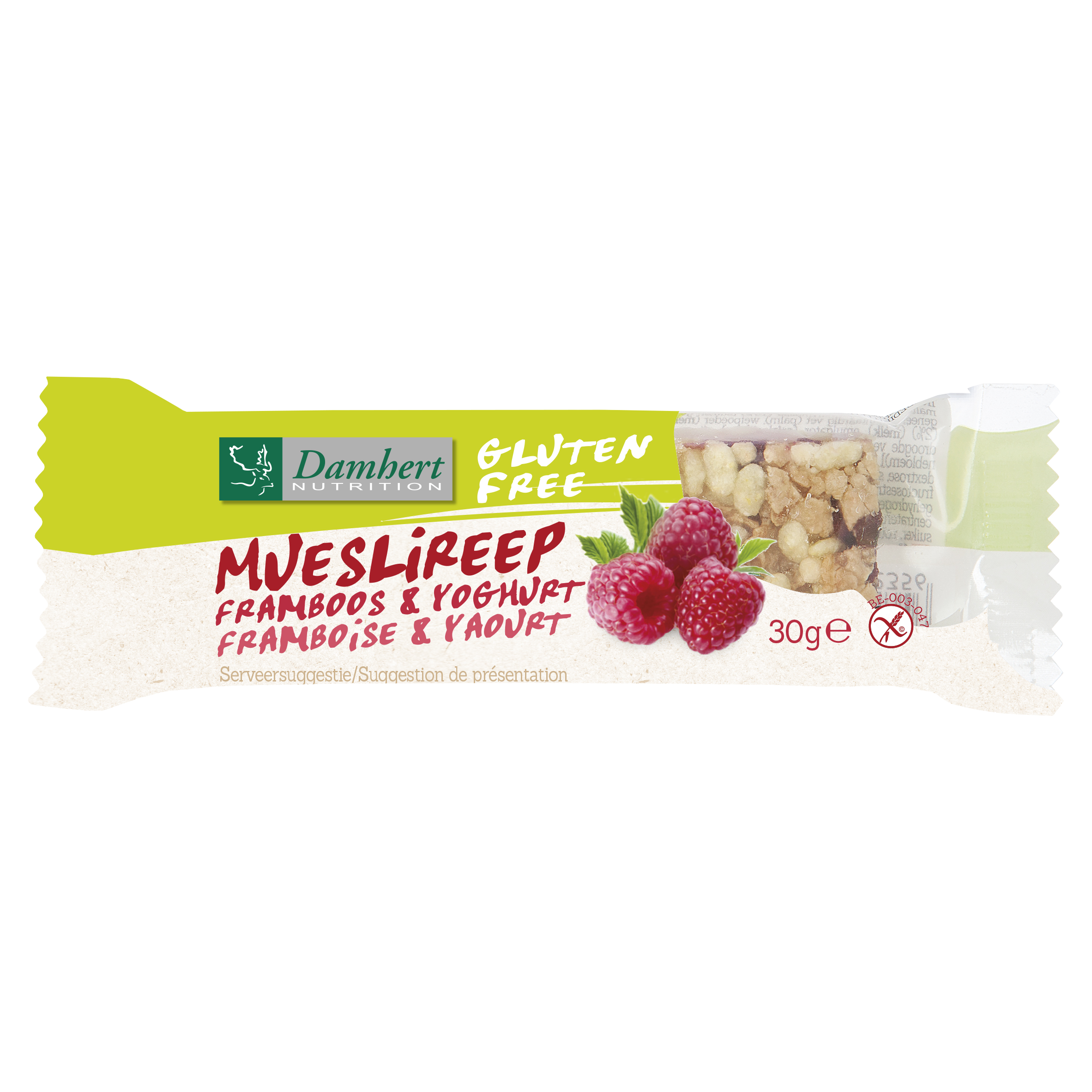 Damhert Mueslireep framboos glutenvrij 30 Gram