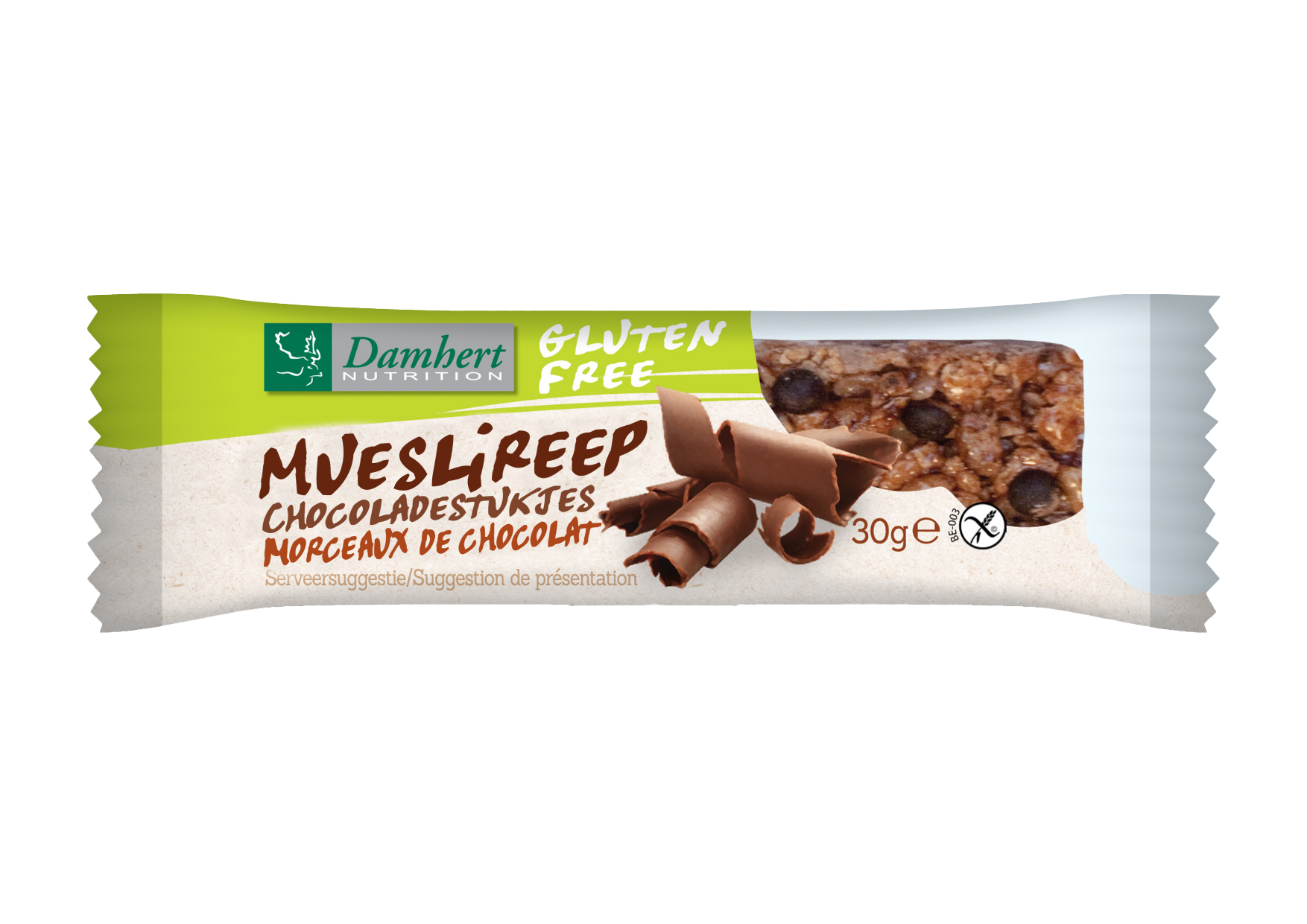 Damhert Mueslireep chocolade glutenvrij 30.00 Gram