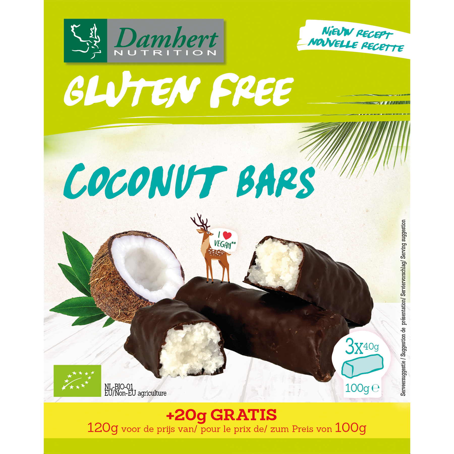 Damhert Coconut bars glutenvrij bio 120 Gram
