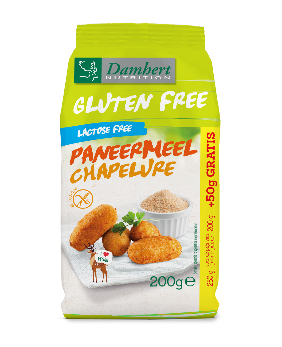 Damhert Paneermeel glutenvrij +50 gram gratis 200 Gram