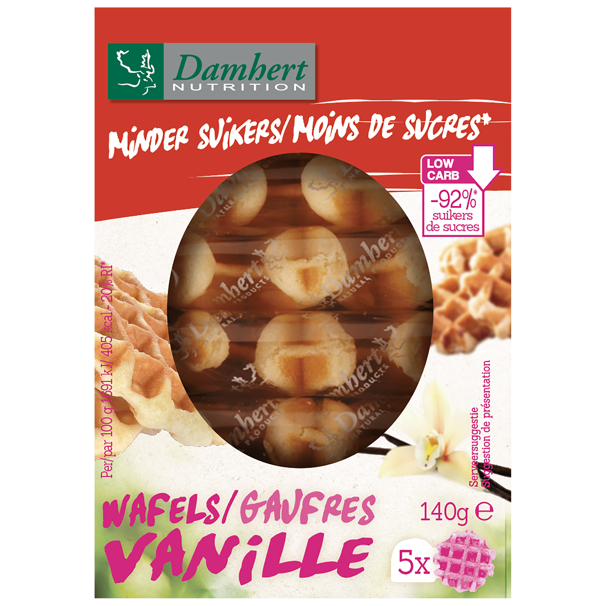 Damhert Wafel vanille minder suiker 140.00 Gram