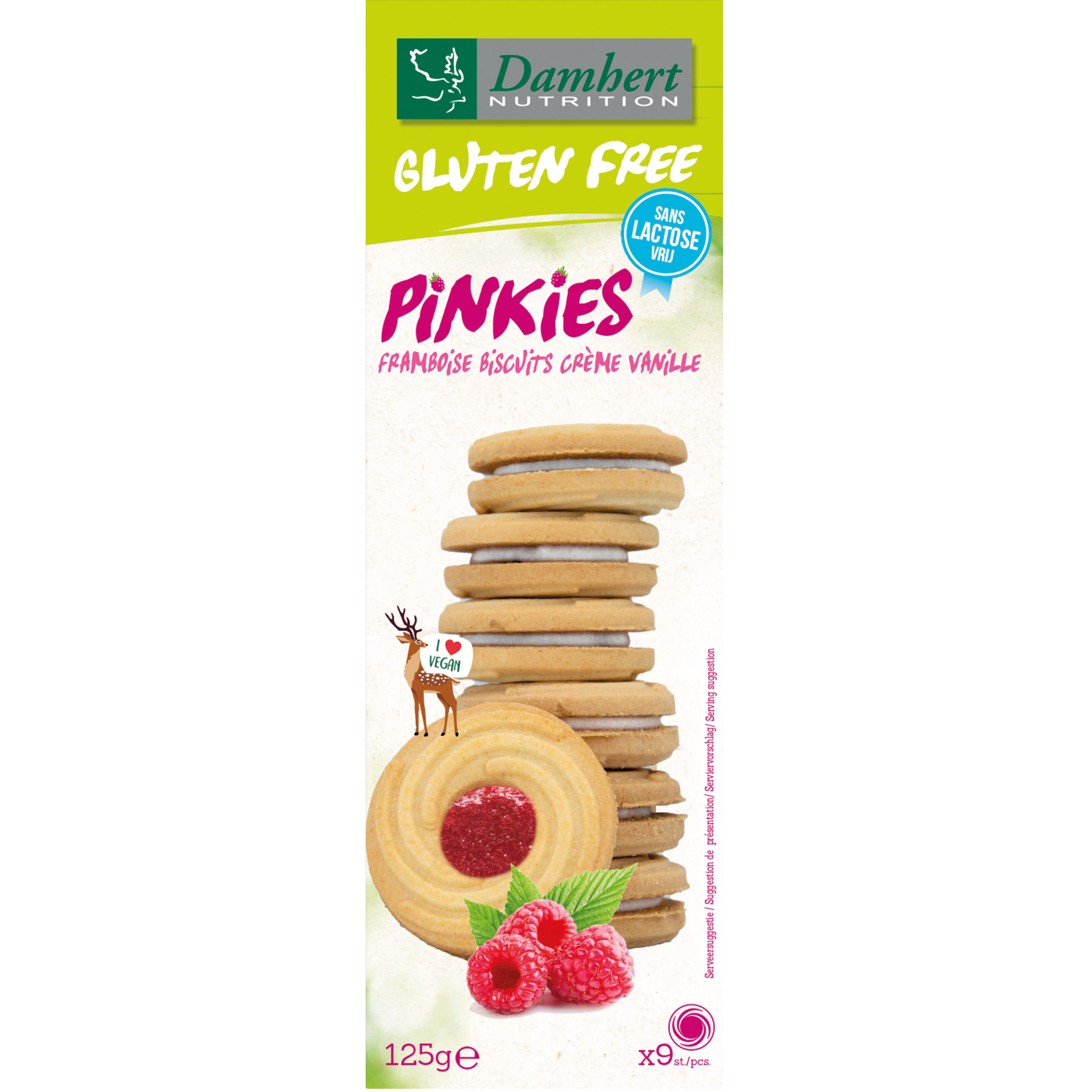 Damhert Pinkies biscuits framboos 125.00 Gram