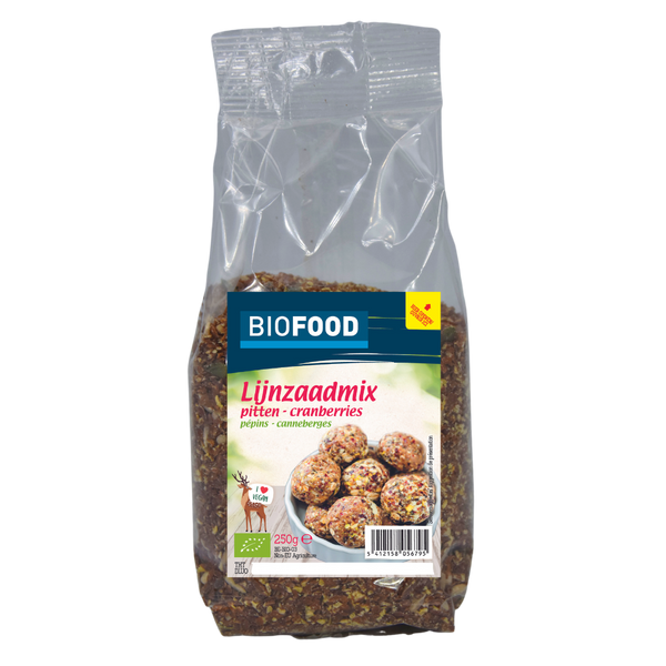 Biofood Lijnzaadmix pitten cranberry bio 250.00 Gram