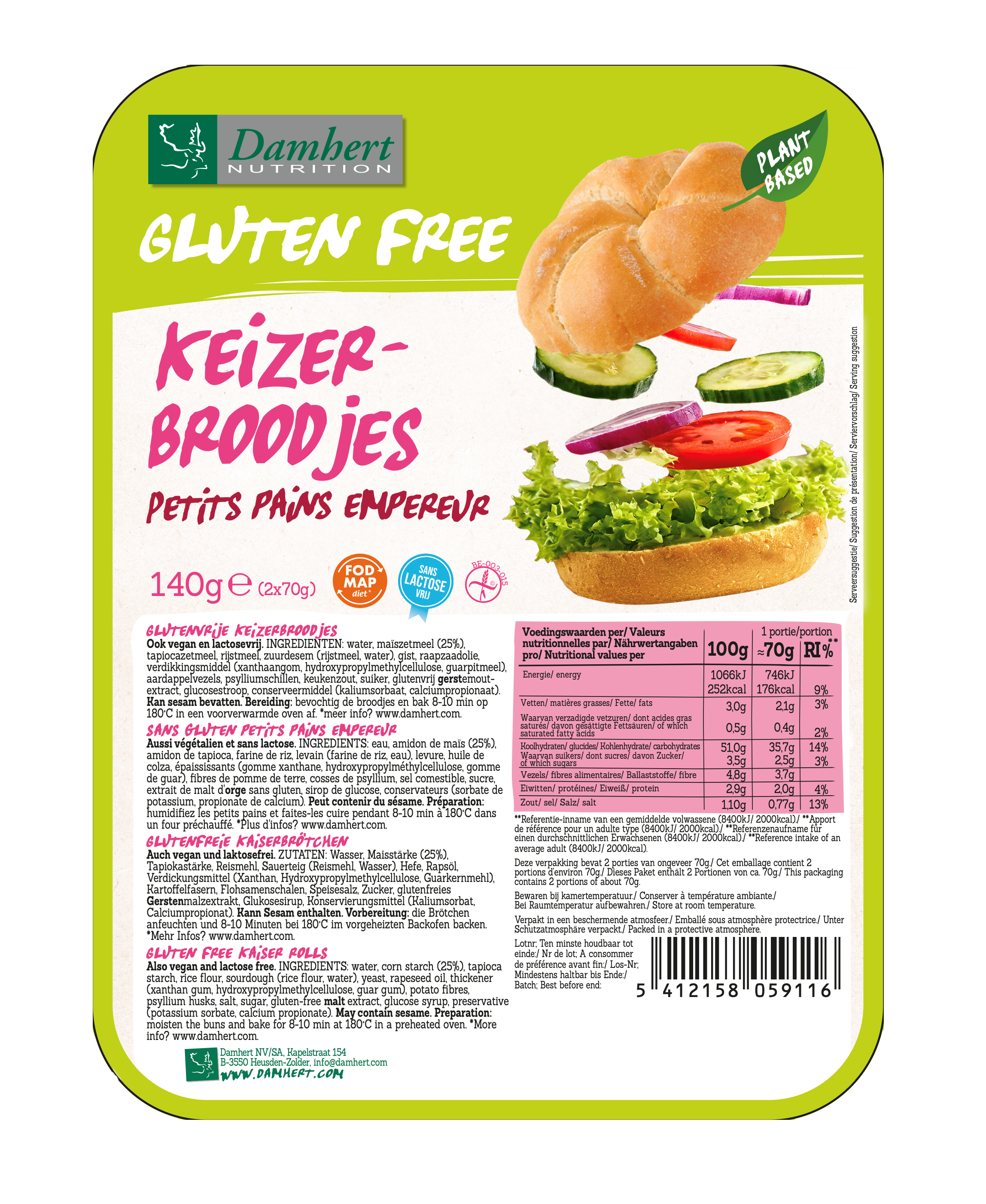 Damhert Keizerbroodje glutenvrij 140.00 Gram