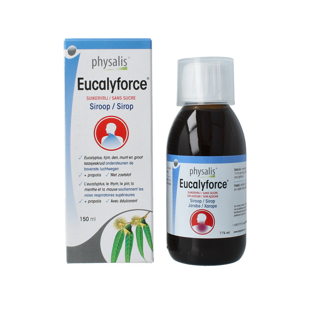 Physalis Eucalyforce siroop suikervrij 150.00 Milliliter