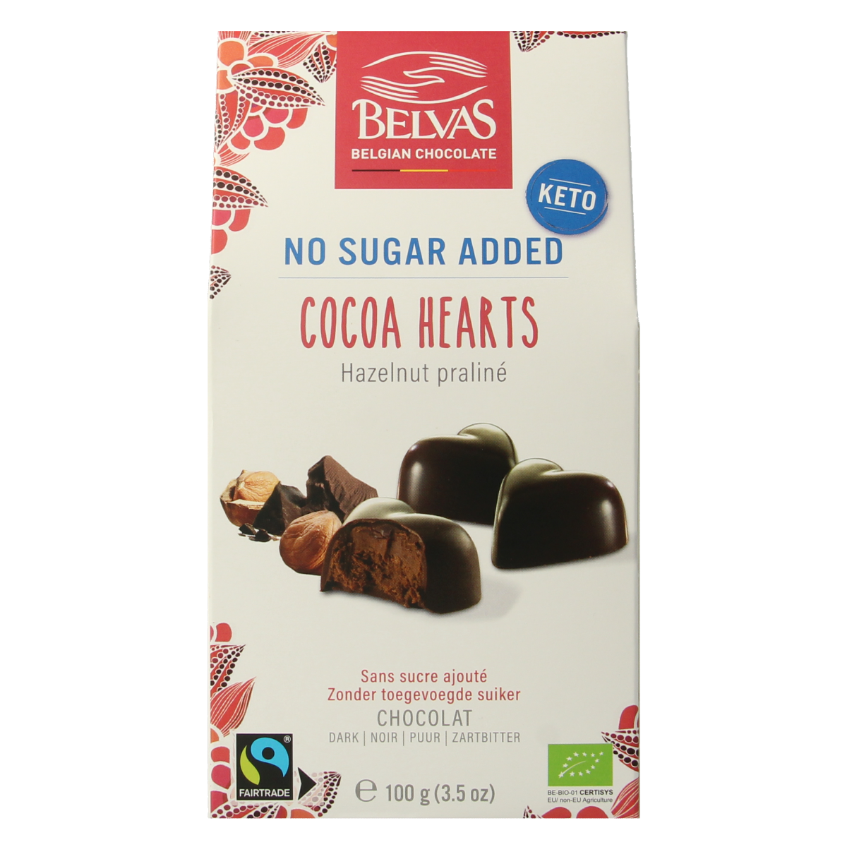 Belvas Choco hart hazelnoot praline bio 100.00 Gram