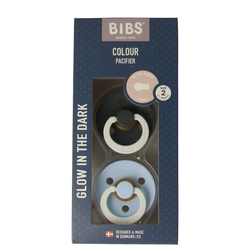 Bibs Fopspeen maat 2 iron/baby blue night 2 pack 2 Stuks
