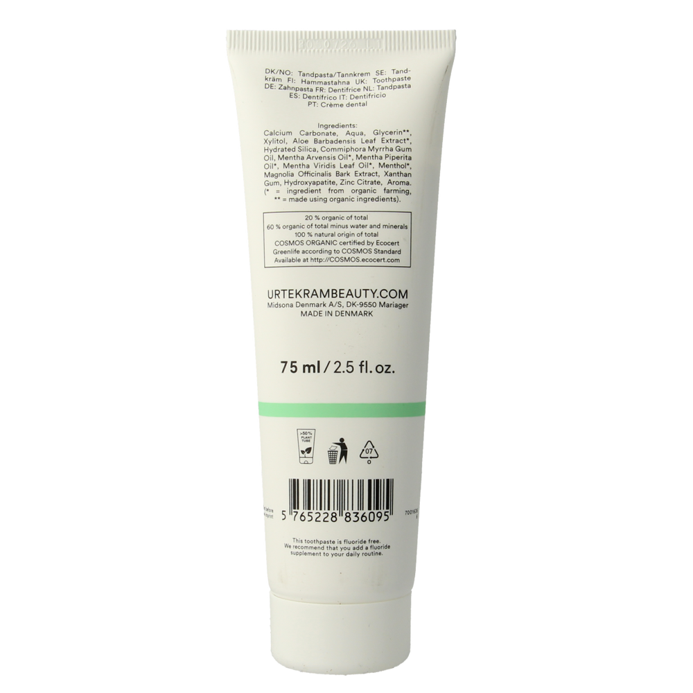 Urtekram Tandpasta whitening fresh mint 75.00 Milliliter