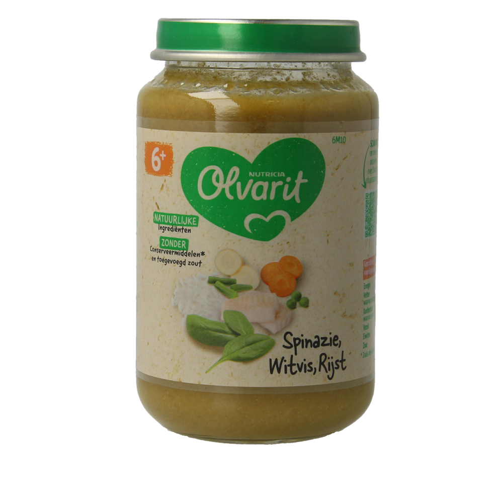 Olvarit Spinazie witvis rijst 6M10 200.00 Gram