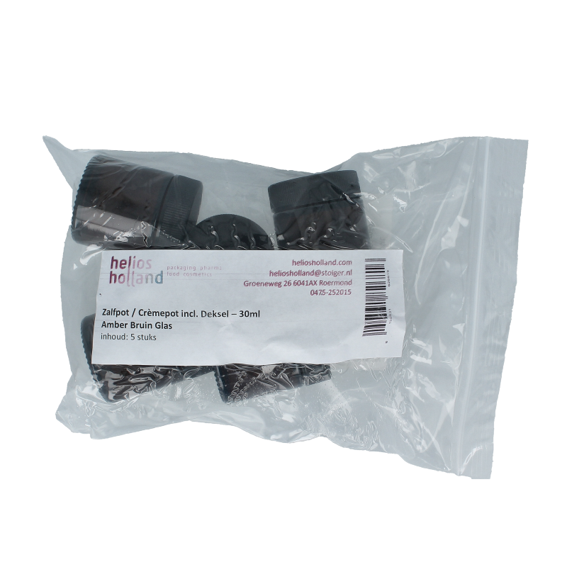 Helios Holland Zalfpot/cremepot incl deksel amber bruin glas 30ml 5 Stuks