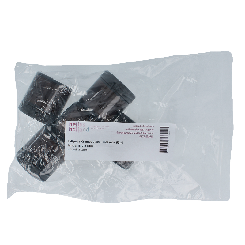 Helios Holland Zalfpot/cremepot incl deksel amber bruin glas 60ml 5 Stuks