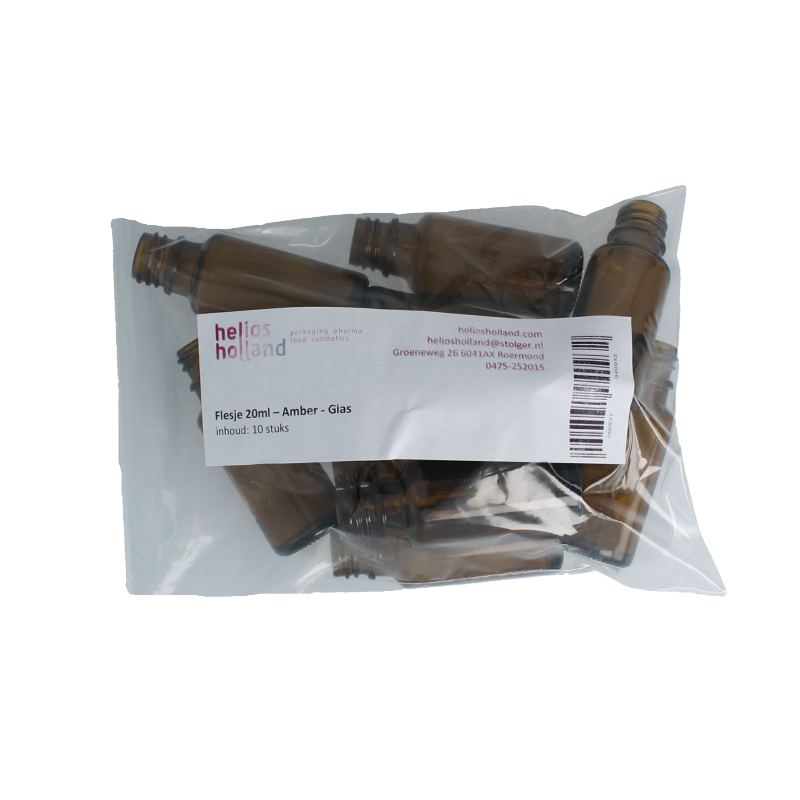 Helios Holland Flesje glas 20ml amber 10 Stuks