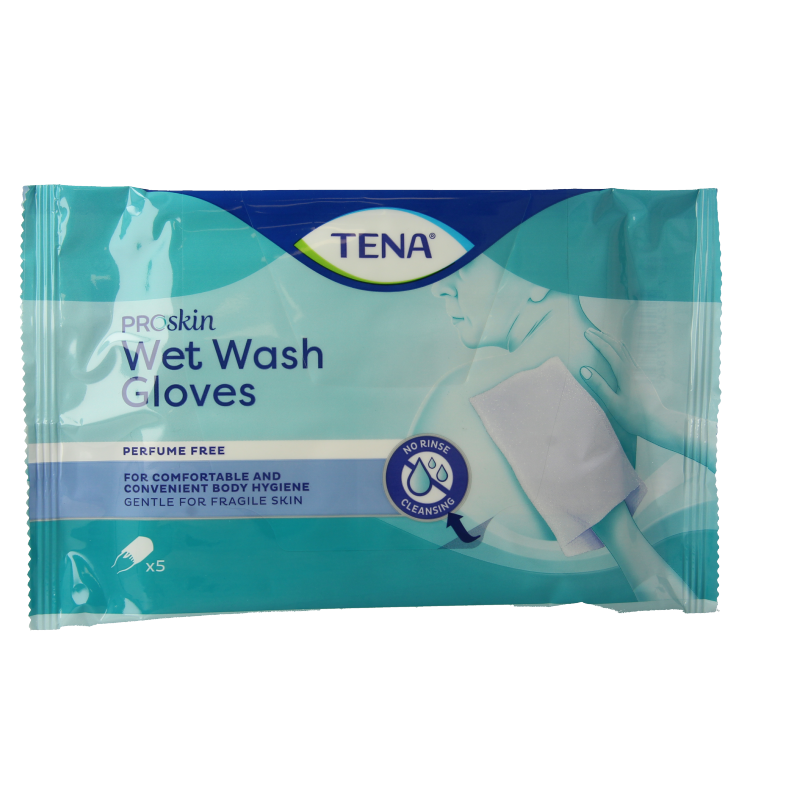 Tena Wet gloves cleans & care lotion no perfume 5 Stuks