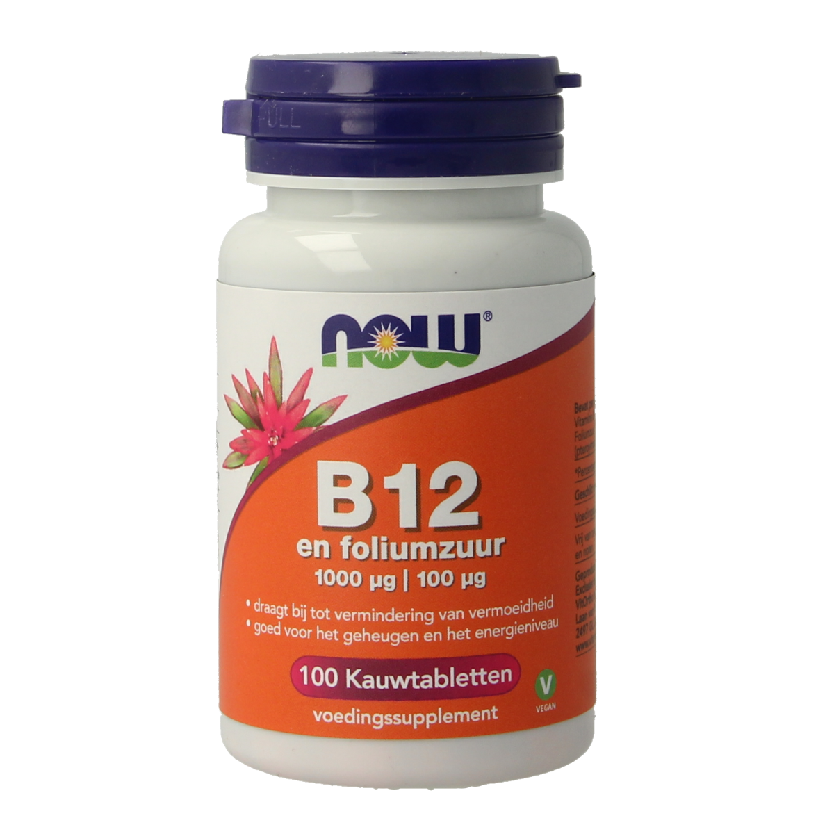 NOW Vitamine B12 1000mcg en Foliumzuur 100mcg 100.00 Kauwtabletten