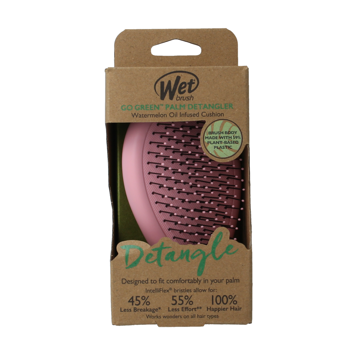 Wet Brush Go green palm detangler pink water 1.00 Stuks