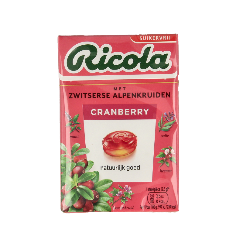 Ricola Cranberry suikervrij doosje 50 Gram