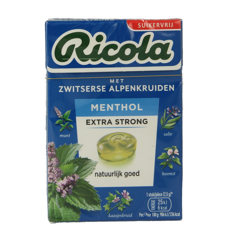 Ricola Menthol extra strong suikervrij 50 Gram