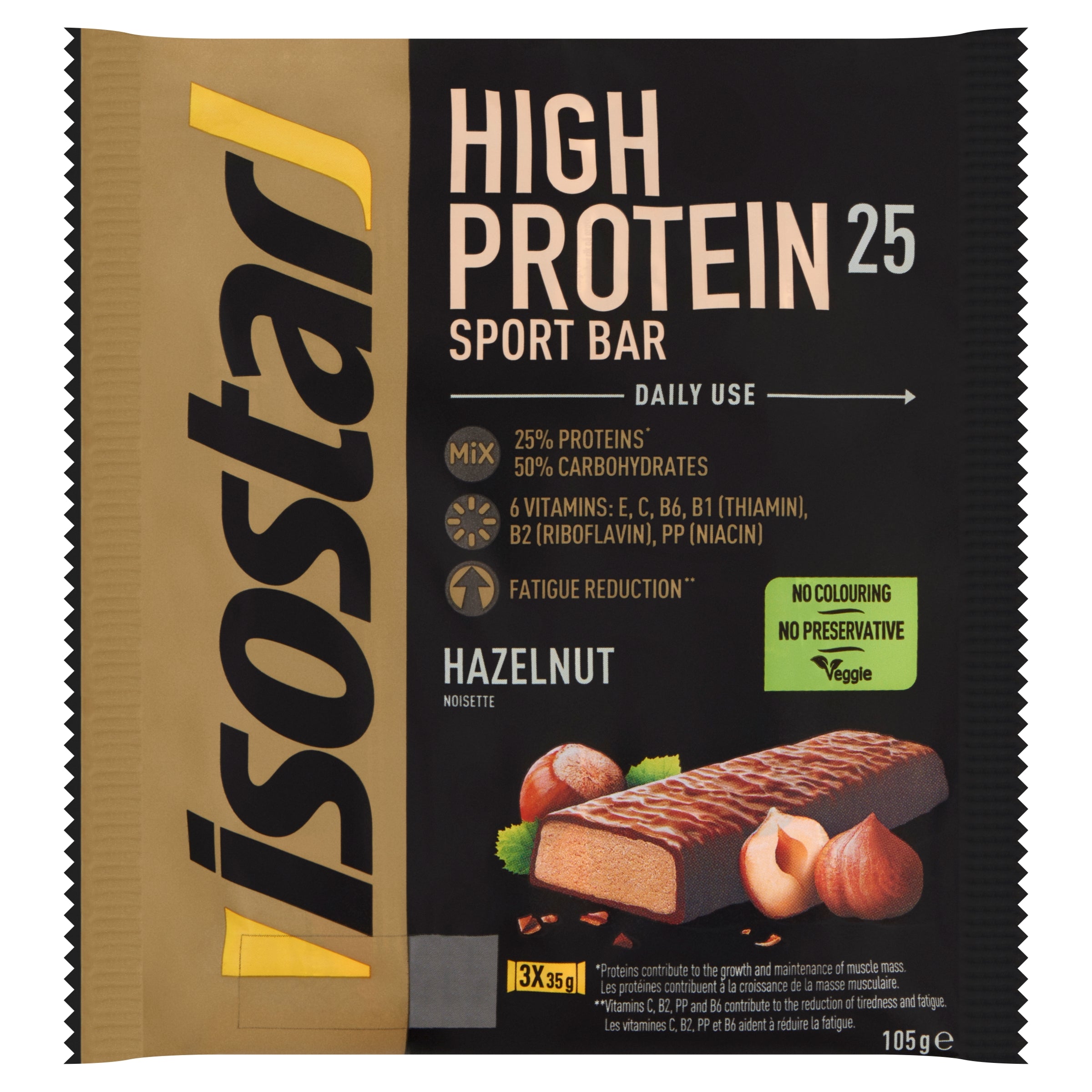 Isostar High protein 25 sport bars hazelnut 3 pack 105.00 Gram