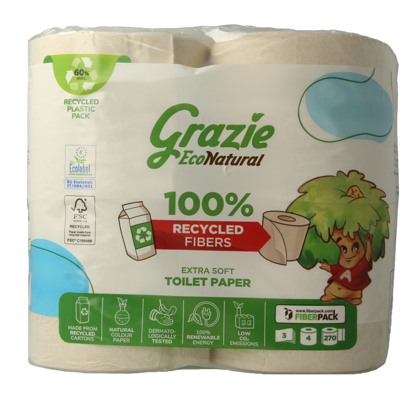Grazie Natural Toiletpapier 3-laags 4 Stuks