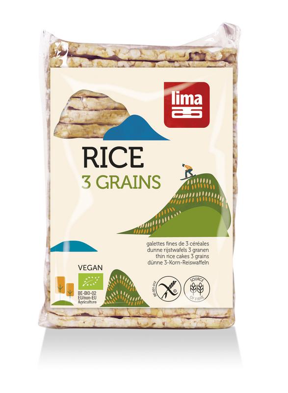 Lima Rijstwafels recht dun 3 granen bio 130 Gram