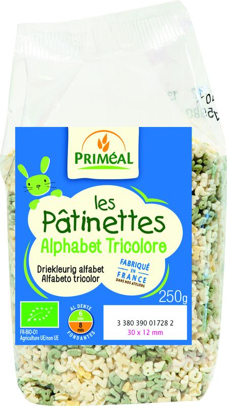 Primeal Pasta driekleurig alfabet bio 250 Gram