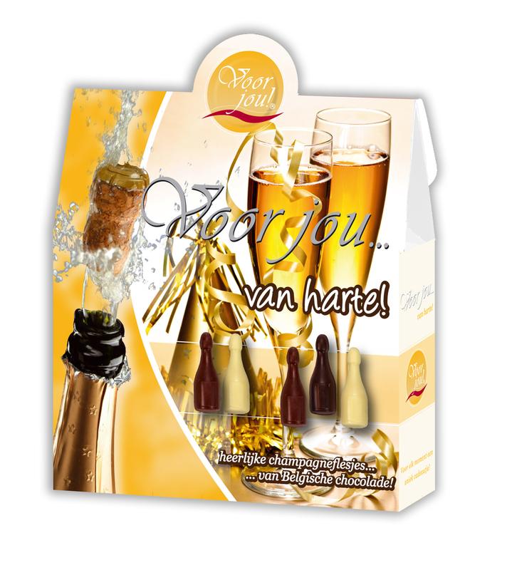 Voor Jou! Cadeau doos champagneflesjes van harte 100 Gram