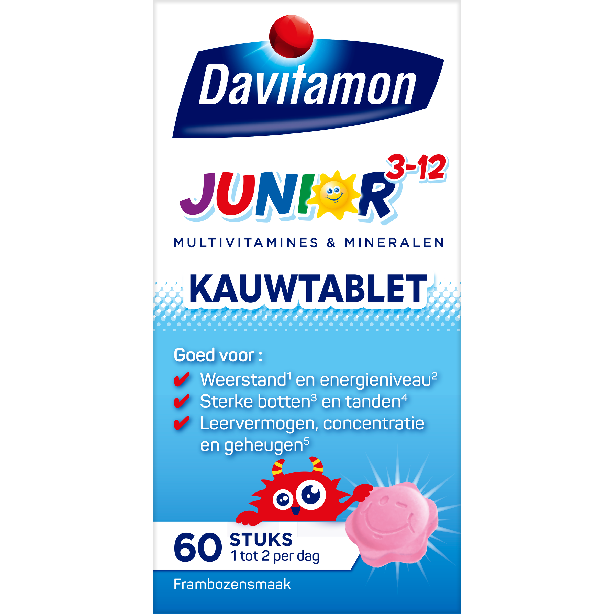 Davitamon Junior 3+ framboos 60.00 Kauwtabletten