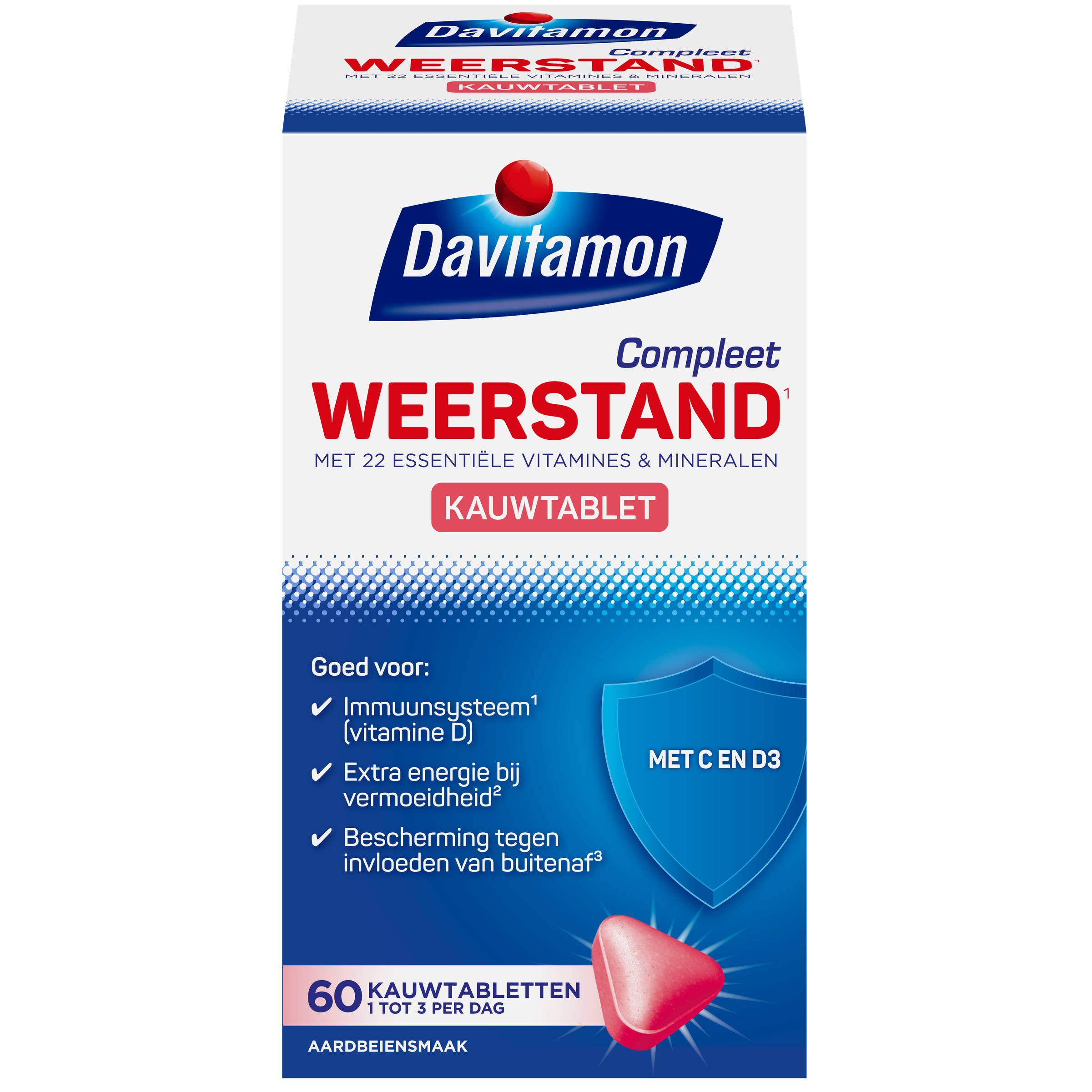 Davitamon Compleet weerstand kauwvitamines aardbei 60 Kauwtabletten