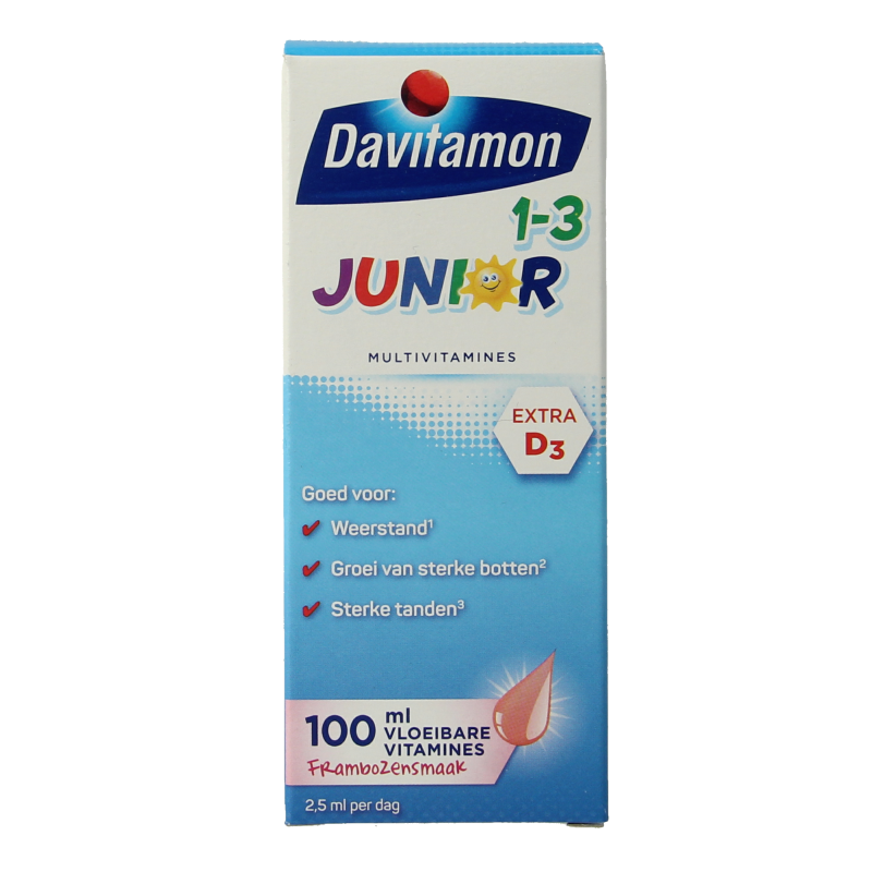 Davitamon Junior 1+ vloeibare vitamines framboos 100 Milliliter