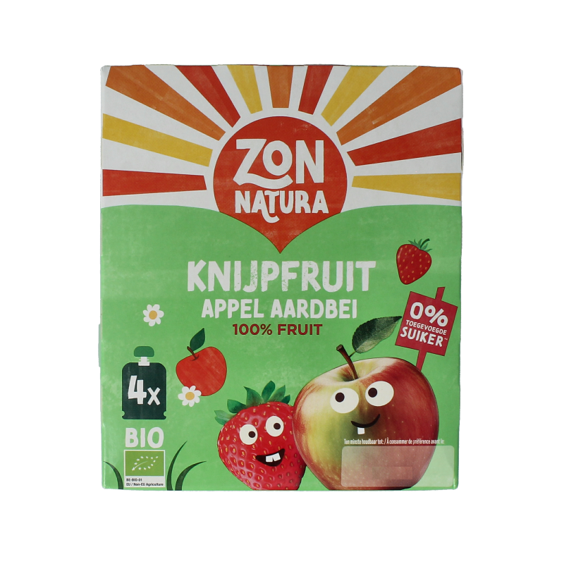 Zonnatura Knijpfruit appel/aardbei bio 4 Stuks