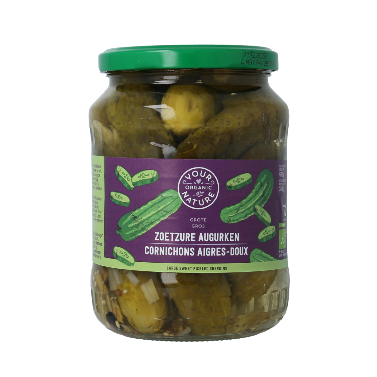 Your Organic Nature Augurken zoetzuur bio 670.00 Gram