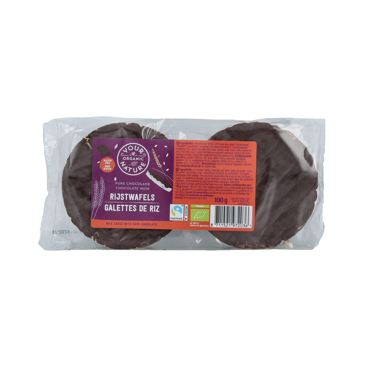 Your Organic Nature Rijstwafel chocolade puur bio 100.00 Gram