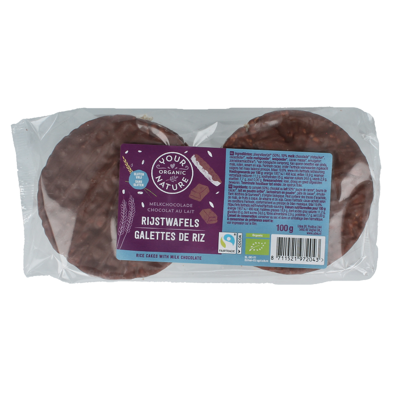 Your Organic Nature Rijswafels choco melk bio 100 Gram