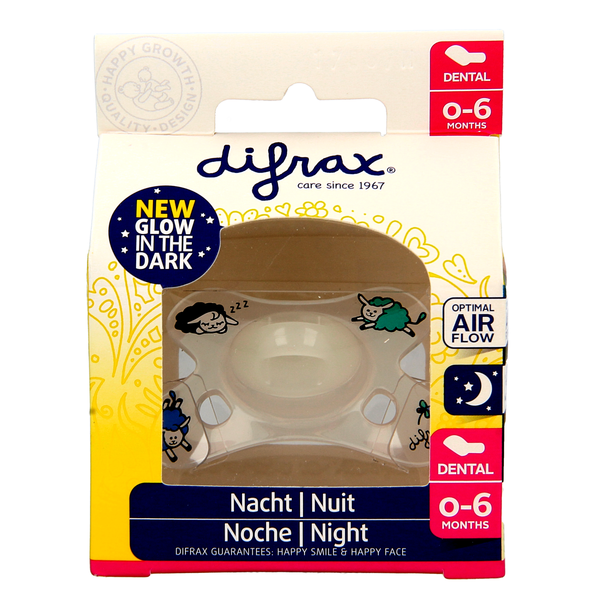 Difrax Fopspeen dental 0-6 maanden glow in the dark 1.00 Stuks