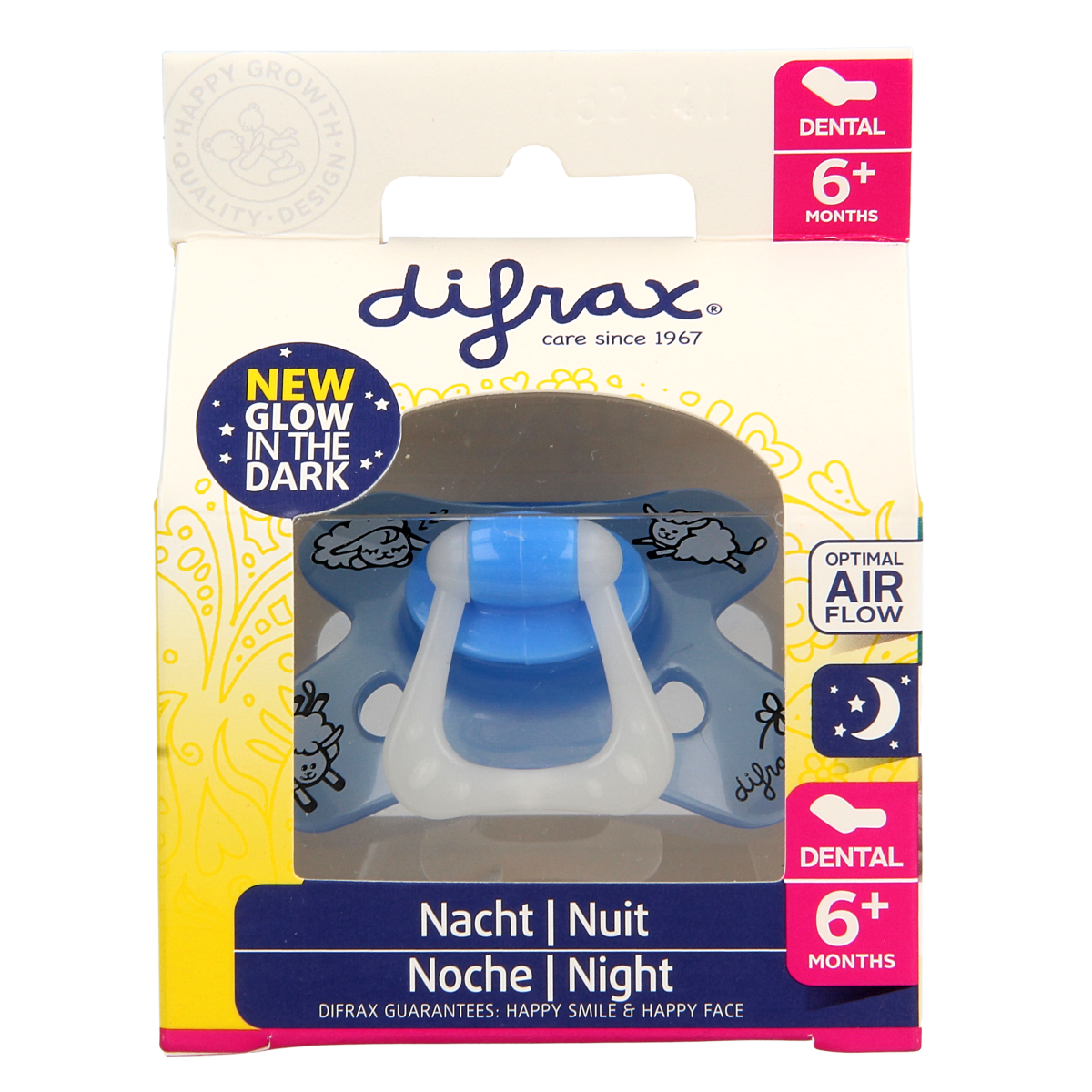 Difrax Fopspeen dental 6+ maanden glow in the dark 1.00 Stuks
