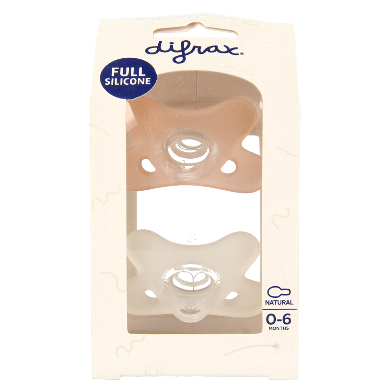 Difrax Siliconen fopspeen natural assorti 0-6 maanden  2 Stuks
