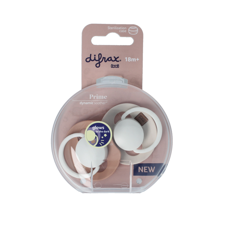 Difrax Fopspeen glow dynamic 18+  mnd ivory/blush 2 Stuks