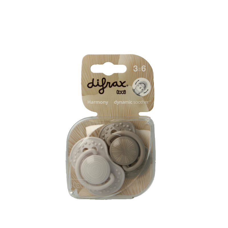 Difrax Fopspeen 3-6 maanden harmony light grey/dark grey 2 Stuks