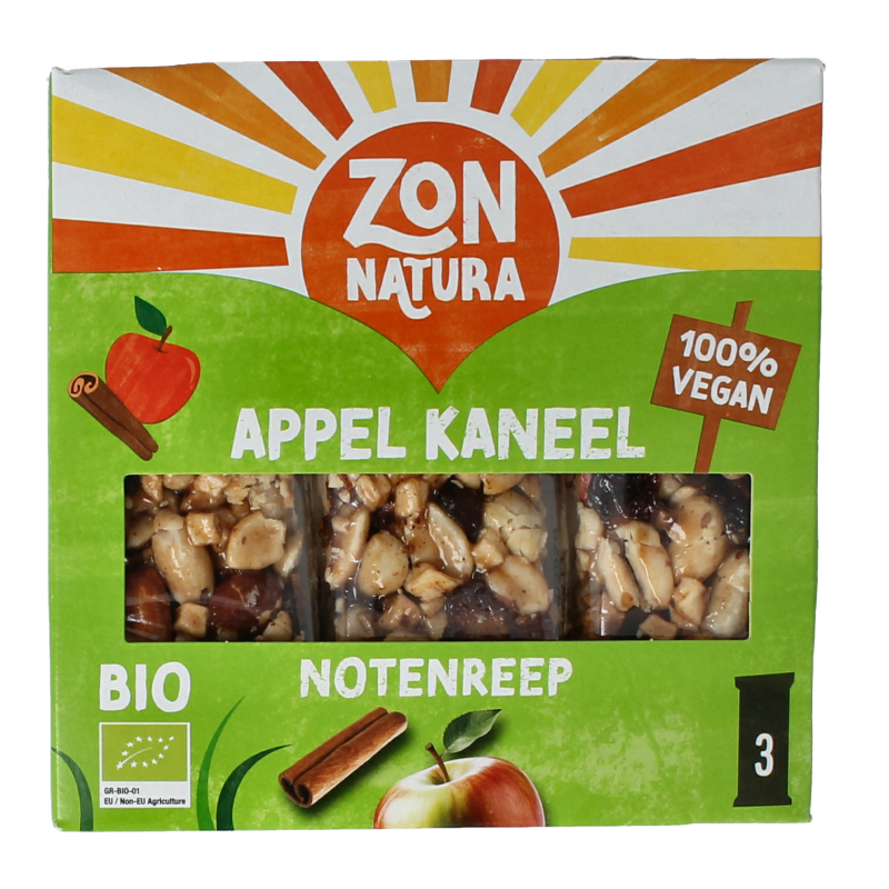 Zonnatura Noten appel kaneel reep 25 gram bio 3 Stuks