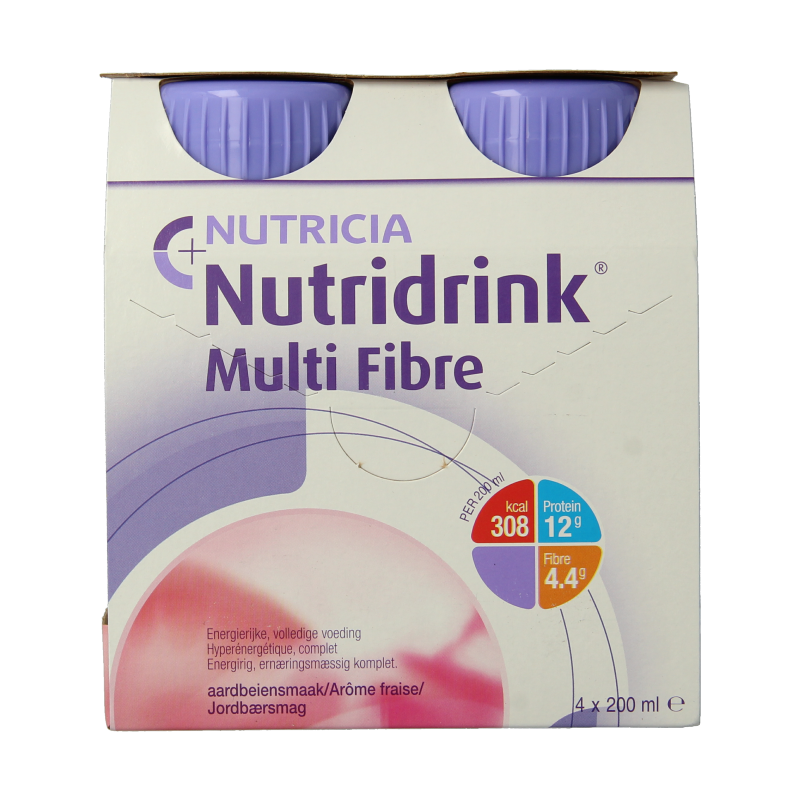 Nutridrink Multi fibre aardbei 200ml 4 Stuks