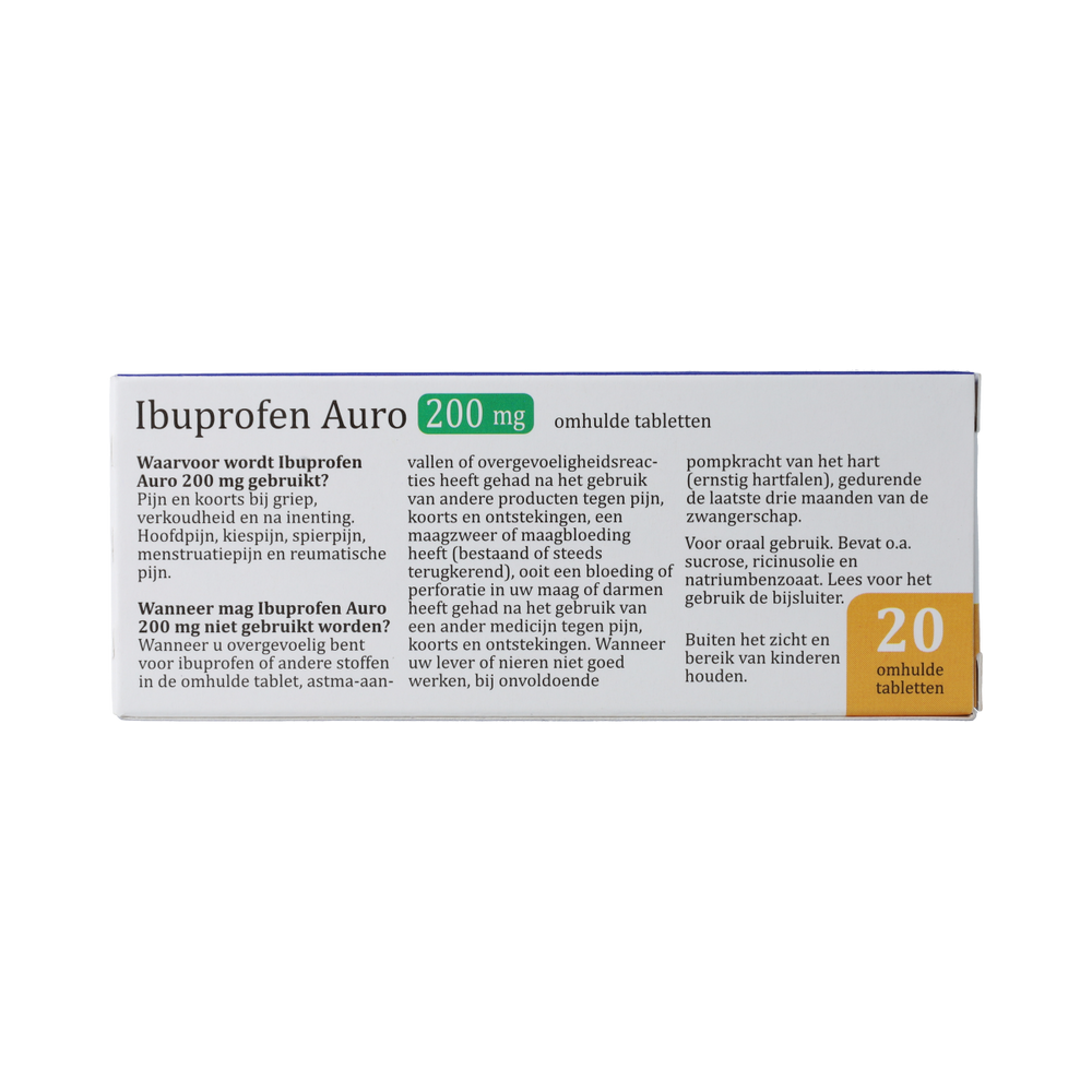 Leidapharm IBUPROFEN AURO TABLET OMHULD 200 MG UAD 20.00 Stuks