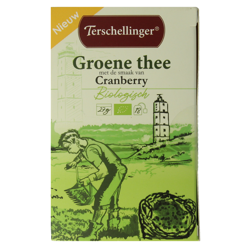 Terschellinger Groene thee cranberry bio 18 Zakjes
