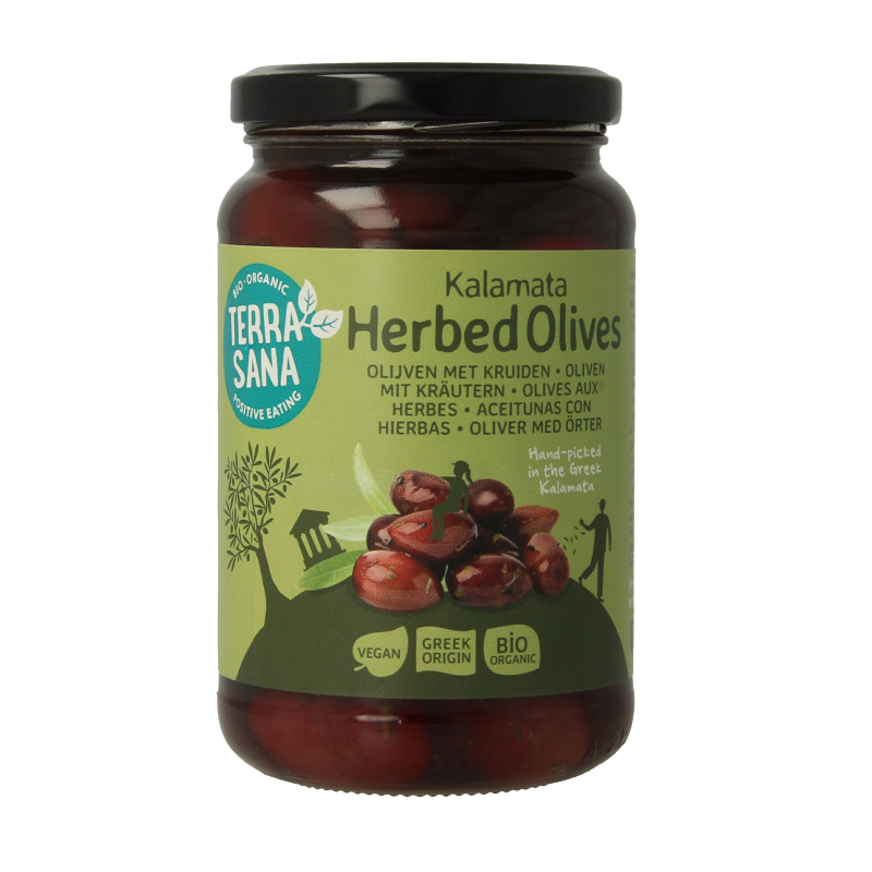 TerraSana Kalamata olijven in kruidenolie bio 345 Gram