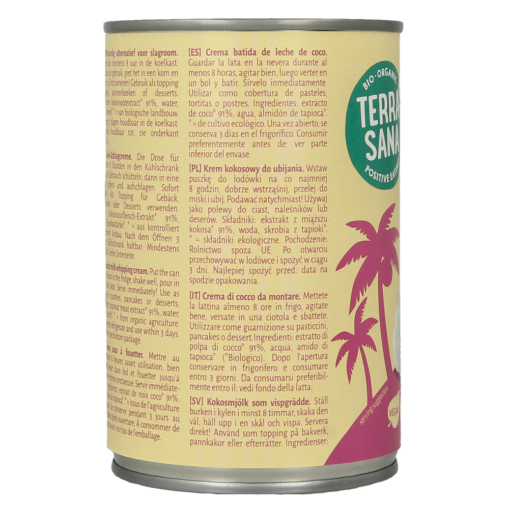 TerraSana Kokosmelk slagroom 30% vet bio 400.00 Milliliter