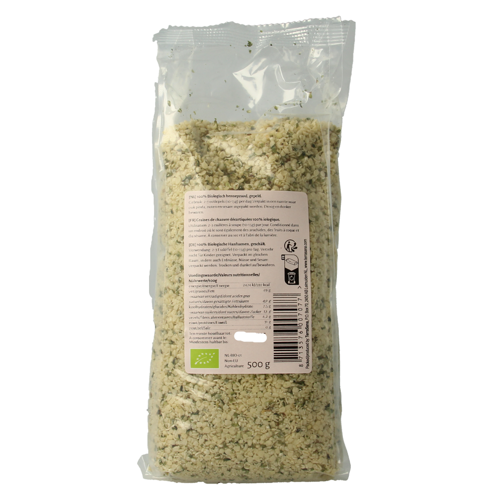 TerraSana RAW Hennepzaad gepeld bio 500.00 Gram