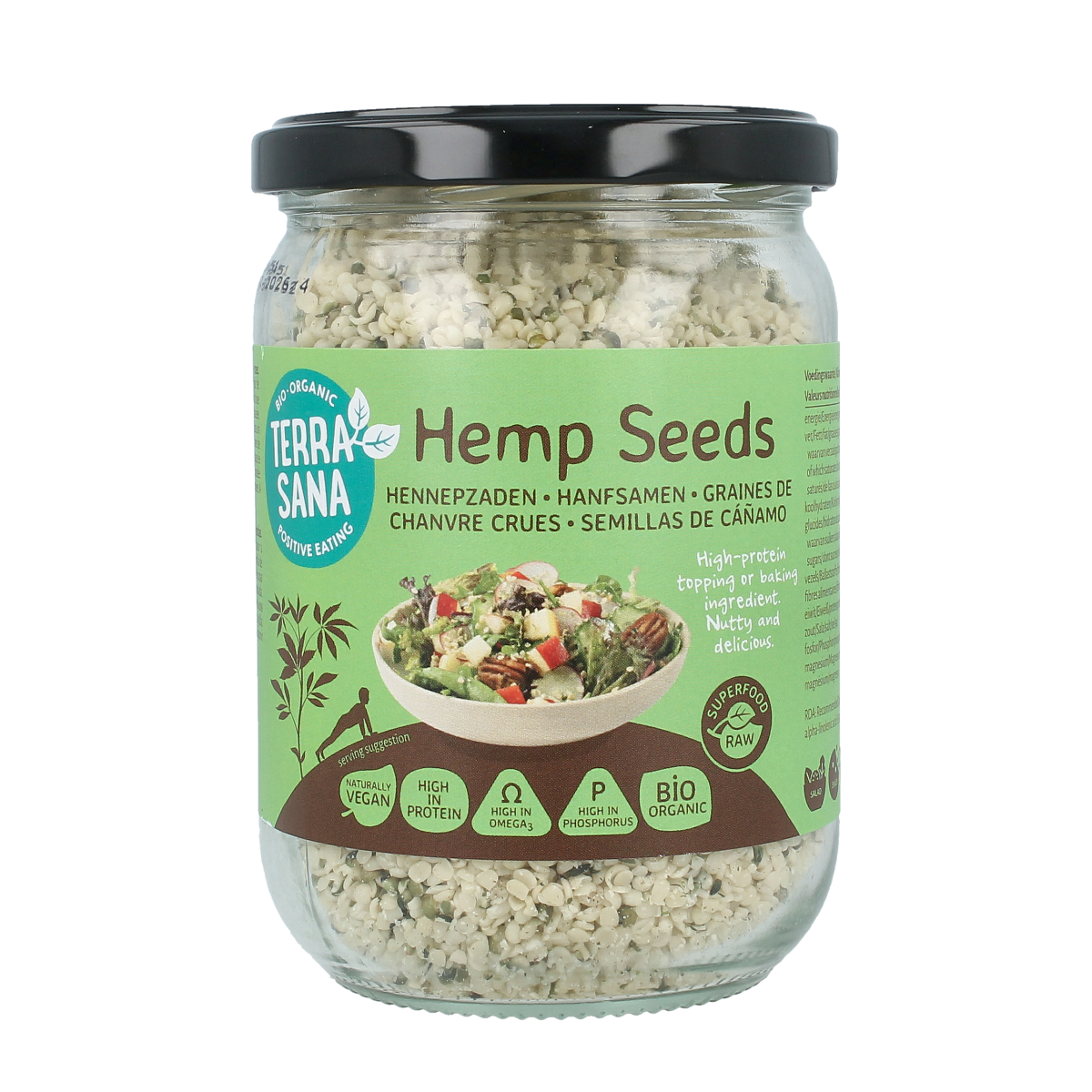 TerraSana RAW Hennepzaad gepeld in glas bio 275.00 Gram